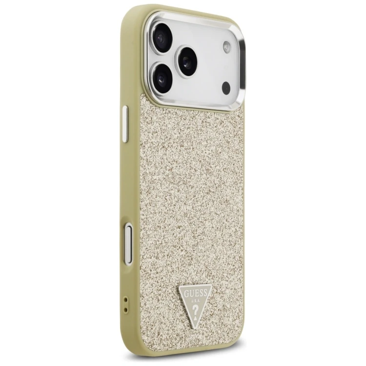 Etui Guess Glitter Triangle Logo MagSafe do Apple iPhone 17 Pro Max złoty