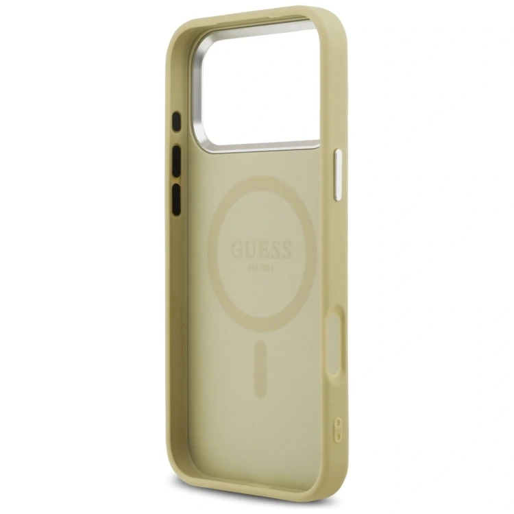 Etui Guess Glitter Triangle Logo MagSafe do Apple iPhone 17 Pro Max złoty