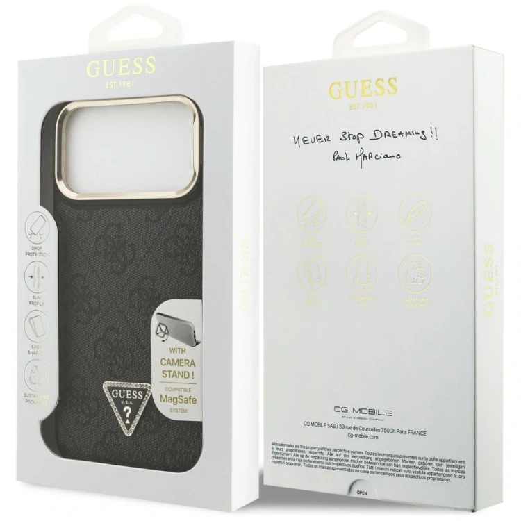 Etui Guess 4G PU Triangle Logo & Stand Camera Magsafe do Apple iPhone 17 Pro Max czarny