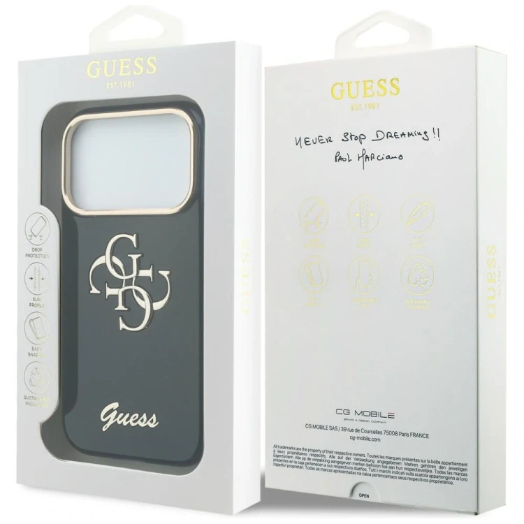 Etui Guess IML 4G Script Metal do Apple iPhone 17 Pro Max niebieski