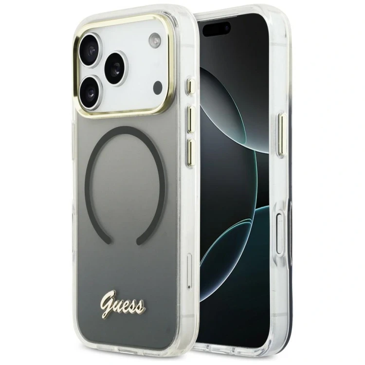 Etui Guess IML Gradient Script Metal MagSafe do Apple iPhone 17 Pro Max czarny