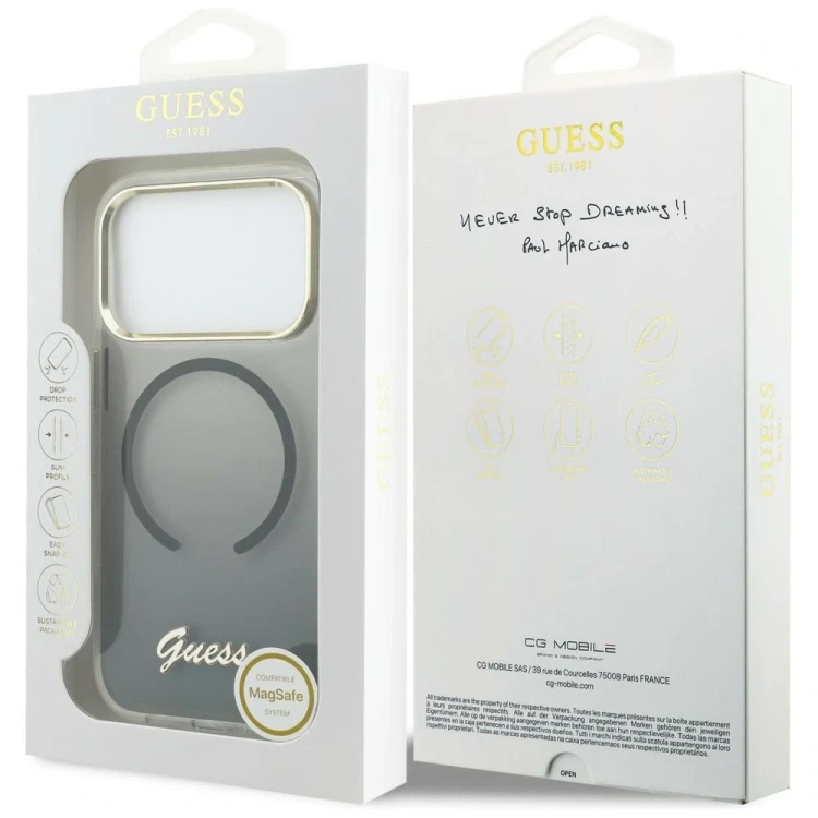 Etui Guess IML Gradient Script Metal MagSafe do Apple iPhone 17 Pro Max czarny