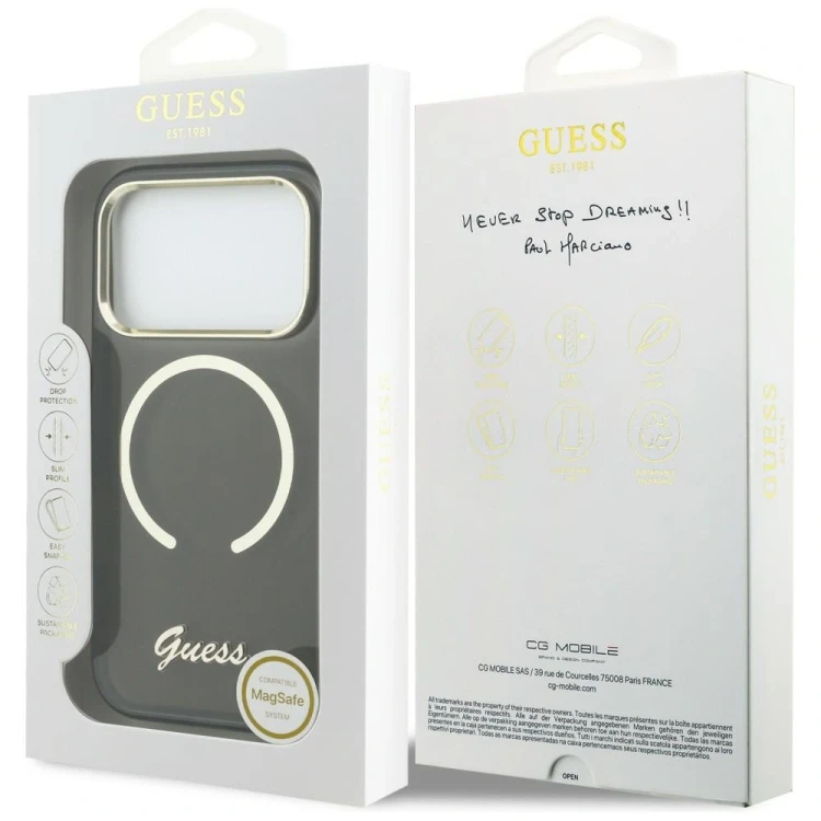 Etui Guess IML Script Metal MagSafe do Apple iPhone 17 Pro Max czarny