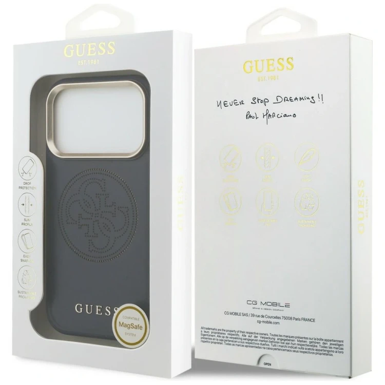 Etui Guess Perforated 4G MagSafe do Apple iPhone 17 Pro Max niebieski
