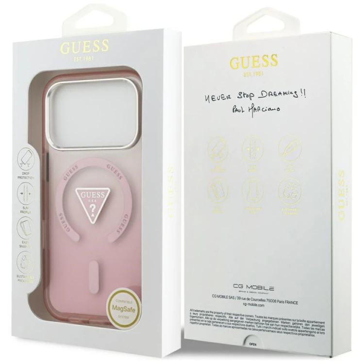 Etui Guess IML Gradient Triangle Logo MagSafe do Apple iPhone 17 Pro różowy