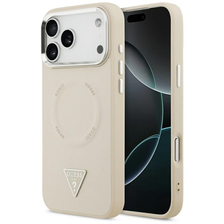 Etui Guess Triangle Logo MagSafe do Apple iPhone 17 Pro beżowy