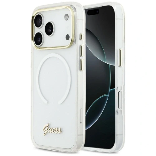 Etui Guess IML Gradient Script Metal MagSafe do Apple iPhone 17 Pro biały