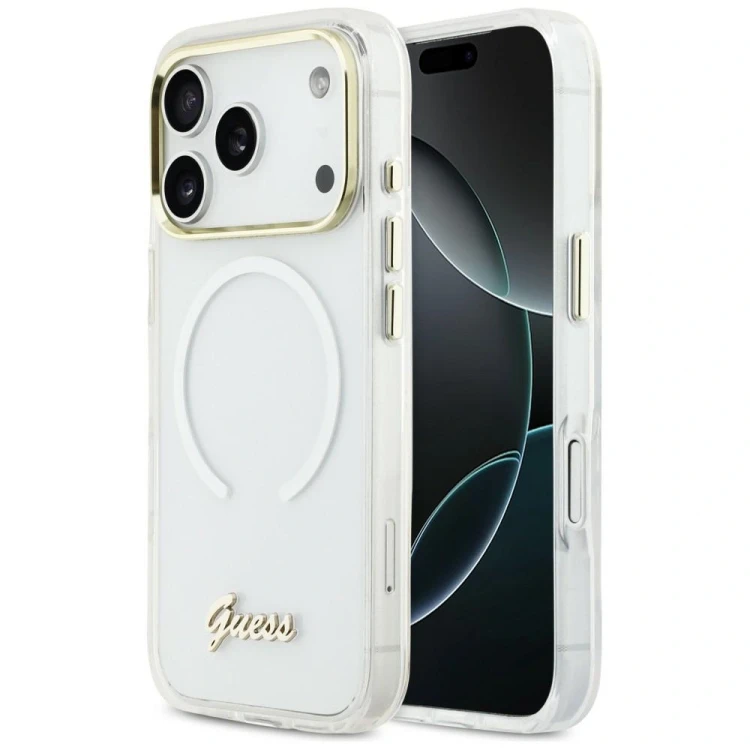 Etui Guess IML Gradient Script Metal MagSafe do Apple iPhone 17 Pro biały