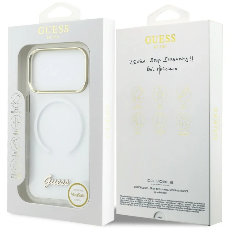 Etui Guess IML Gradient Script Metal MagSafe do Apple iPhone 17 Pro biały