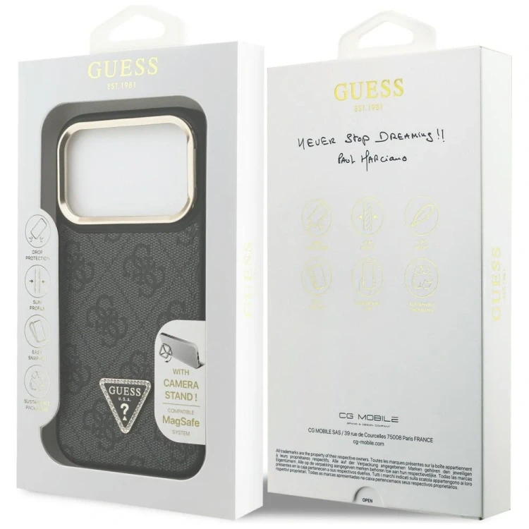 Etui Guess 4G PU Triangle Logo & Stand Camera Magsafe do Apple iPhone 17 Pro czarny