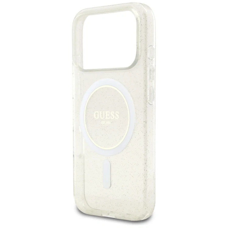 Etui Guess IML Glitter Pearl Strap MagSafe do Apple iPhone 17 Pro przezroczysty