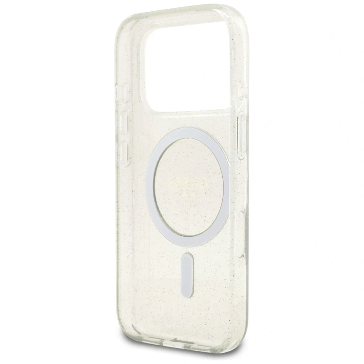 Etui Guess IML Glitter Pearl Strap MagSafe do Apple iPhone 17 Pro przezroczysty