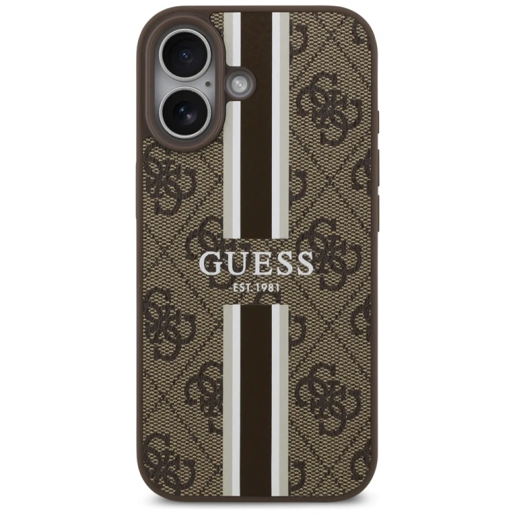 Etui Guess 4G Printed Stripes MagSafe do Apple iPhone 17 brązowy