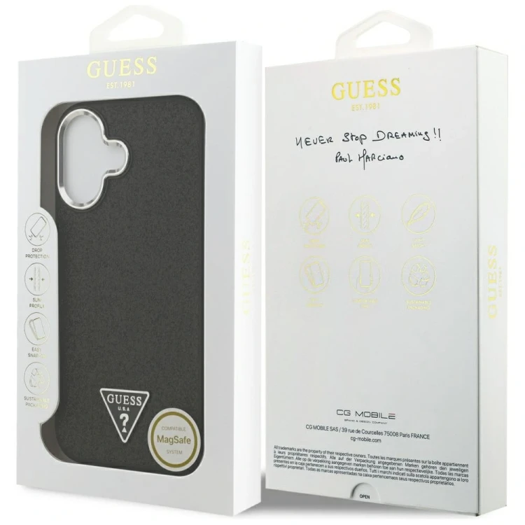 Etui Guess Glitter Triangle Logo MagSafe do Apple iPhone 17 czarny