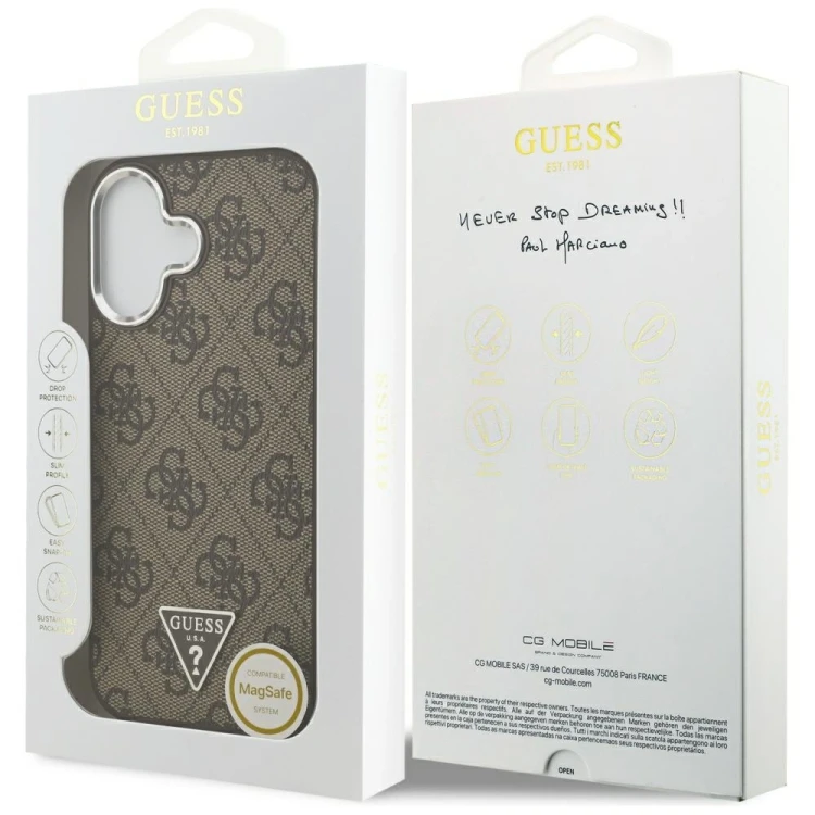 Etui Guess 4G Triangle Logo MagSafe do Apple iPhone 17 brązowy srebrny