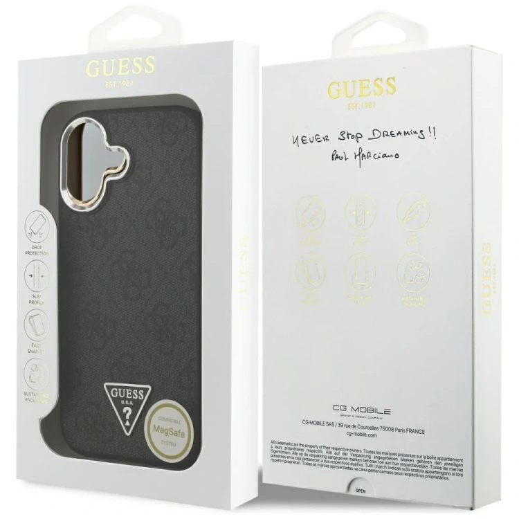 Etui Guess 4G Triangle Logo MagSafe do Apple iPhone 17 czarny srebrny
