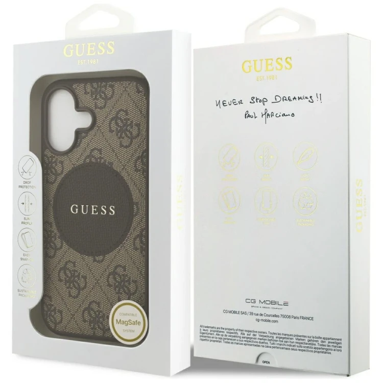 Etui Guess 4G Circle Classic Logo MagSafe do Apple iPhone 17 brązowy