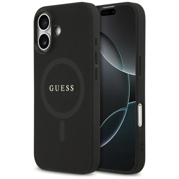 Etui Guess Saffiano Classic Logo MagSafe do Apple iPhone 17 czarny