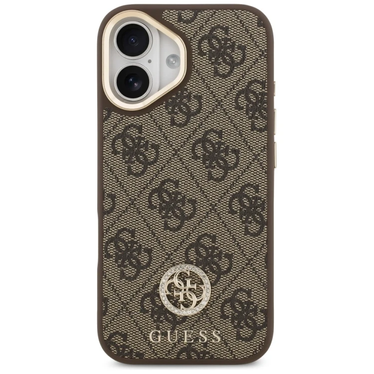 Etui Guess 4G Strass Logo & Big Strap Metal Buttons MagSafe do Apple iPhone 17 brązowy