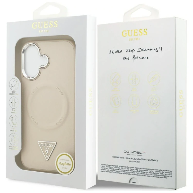 Etui Guess Triangle Logo MagSafe do Apple iPhone 17 beżowy