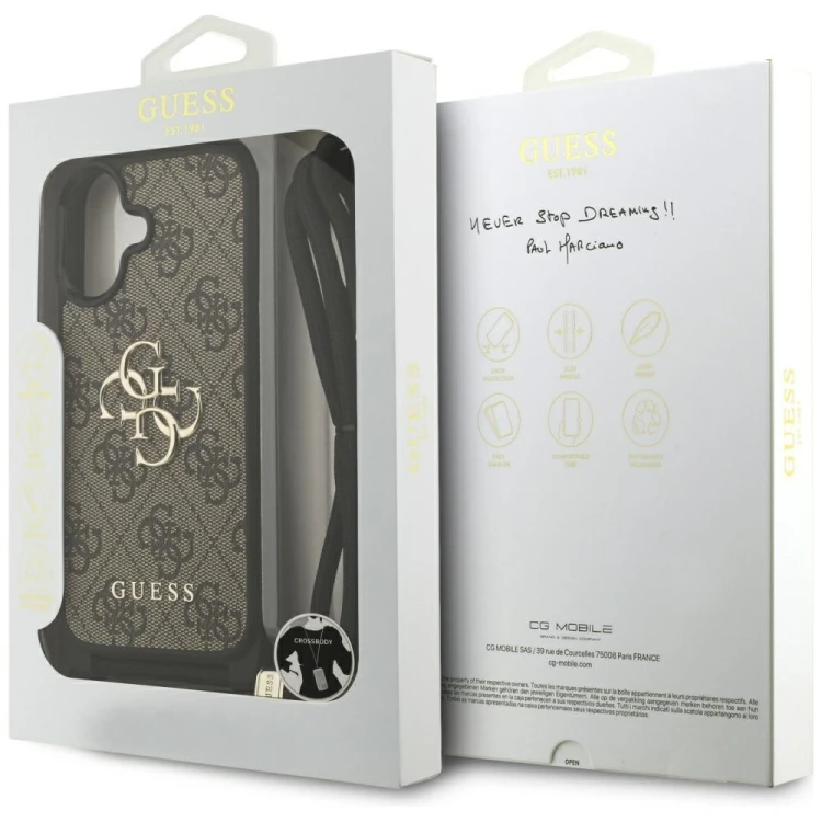 Etui Guess 4G Big Logo Cord Stap Crossbody do Apple iPhone 17 brązowy