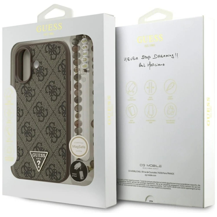 Etui Guess 4G Strap Triangle Logo MagSafe do Apple iPhone 17 brązowy