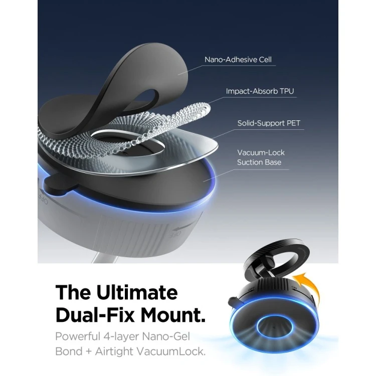 Uchwyt samochodowy na kokpit / szybę Spigen MFT36 Vacuumlock Magnetic MagSafe Dashboard Car Mount Bl
