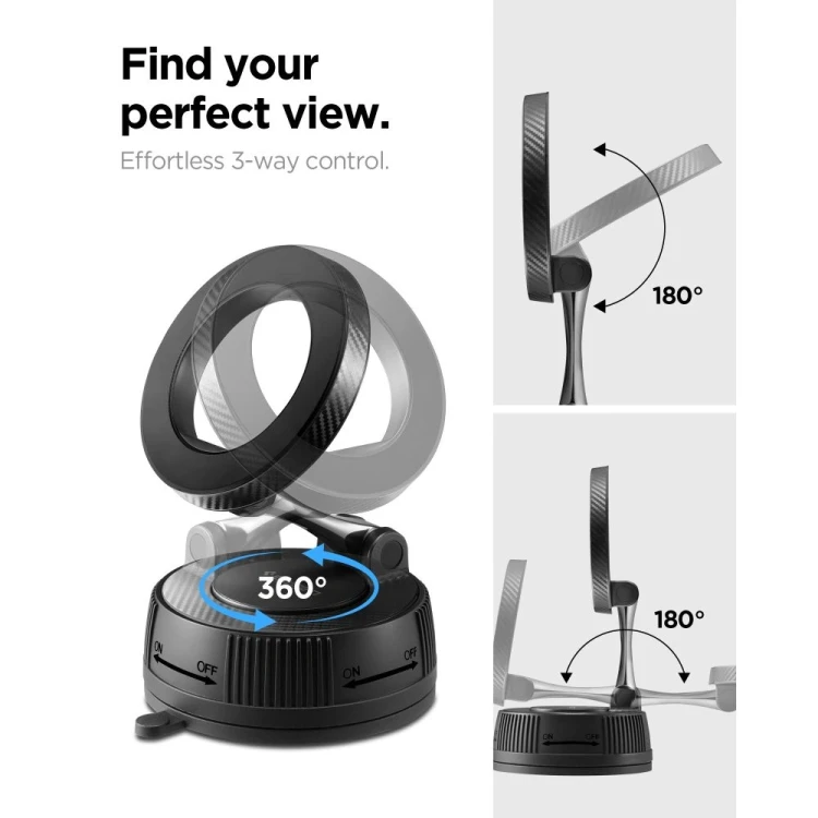 Uchwyt samochodowy na kokpit / szybę Spigen MFT36 Vacuumlock Magnetic MagSafe Dashboard Car Mount Bl