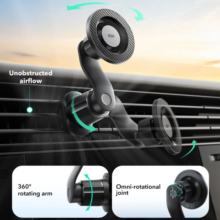 Uchwyt samochodowy do kratki ESR OmniLock Magnetic MagSafe Vent Car Mount Black