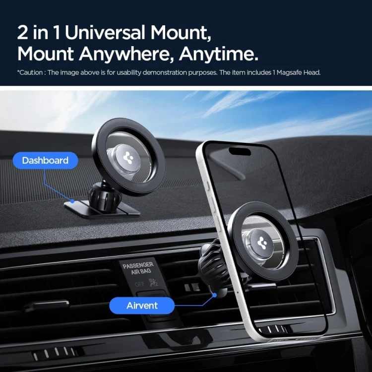 Uchwyt samochodowy na kokpit / do kratki Spigen MFT13 Magnetic MagSafe Dashboard & Vent Car Mount Si