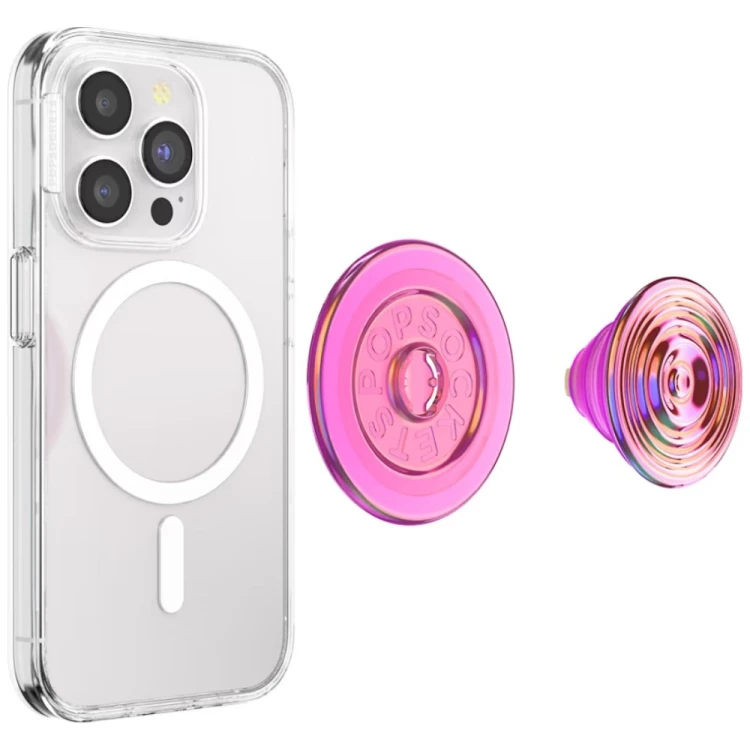 Uchwyt i podstawka do telefonu PopSockets Round Ripple Iridescent Aviation Opalescent MagSafe różowy