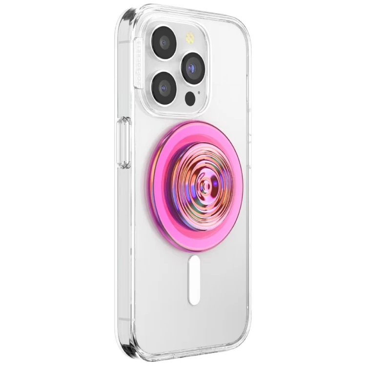Uchwyt i podstawka do telefonu PopSockets Round Ripple Iridescent Aviation Opalescent MagSafe różowy