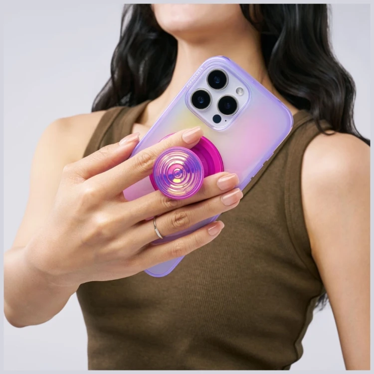 Uchwyt i podstawka do telefonu PopSockets Round Ripple Iridescent Aviation Opalescent MagSafe różowy