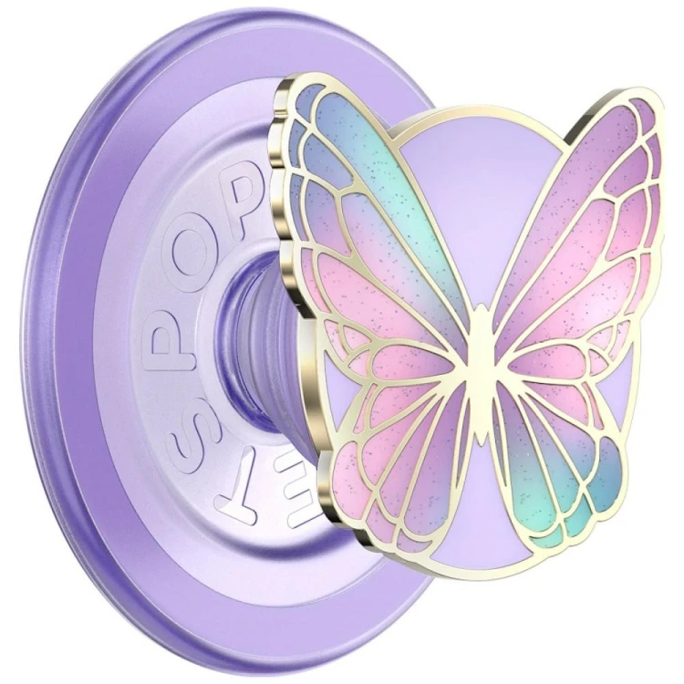 Uchwyt do telefonu PopSockets Enamel Butterfly Prism MagSafe lawendowy