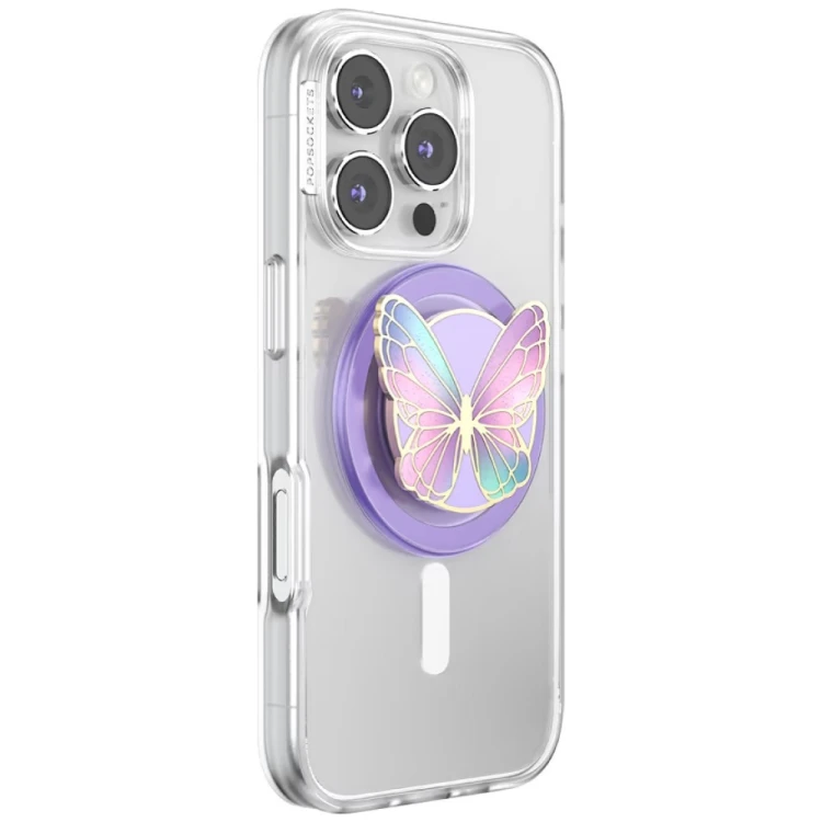 Uchwyt do telefonu PopSockets Enamel Butterfly Prism MagSafe lawendowy
