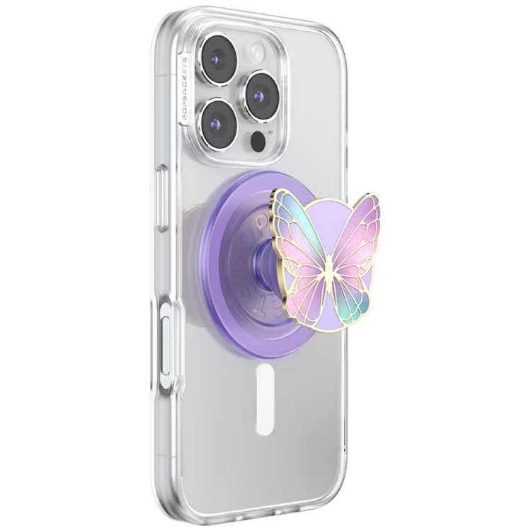 Uchwyt do telefonu PopSockets Enamel Butterfly Prism MagSafe lawendowy