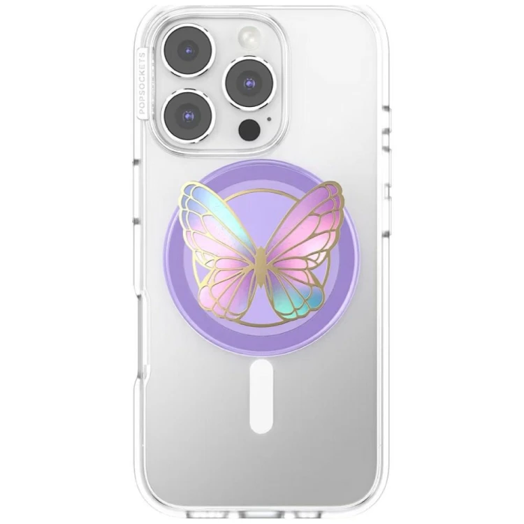 Uchwyt do telefonu PopSockets Enamel Butterfly Prism MagSafe lawendowy