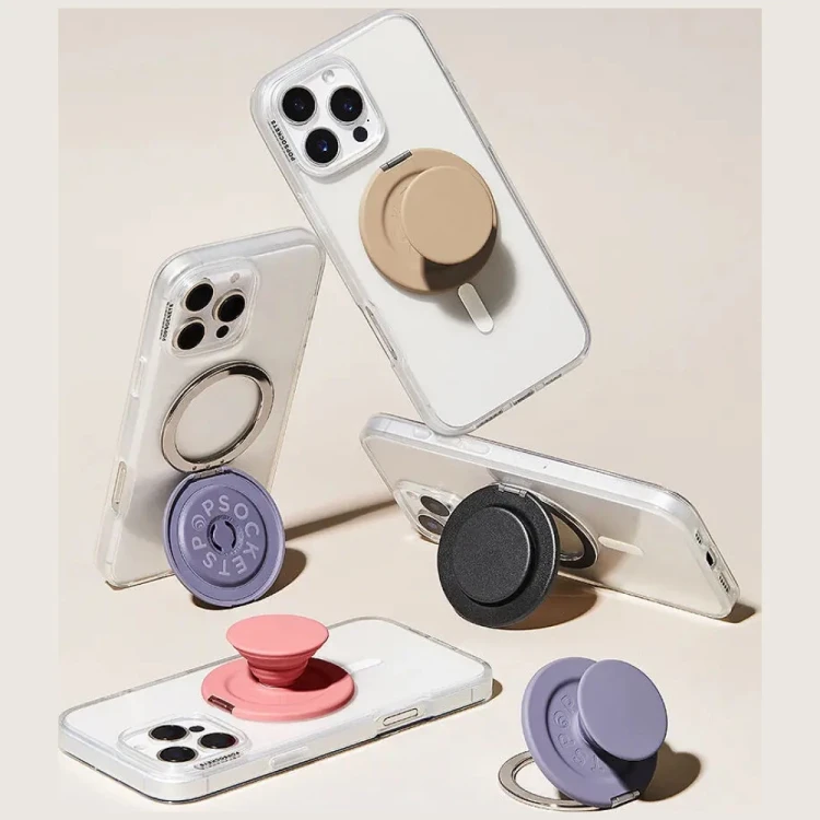 Uchwyt do telefonu PopSockets Kick-Out Grip Latte MagSafe beżowy