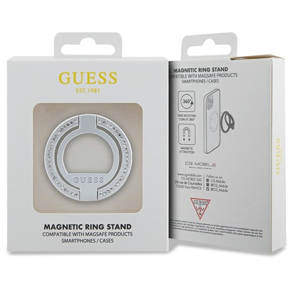 Uchwyt na palec Guess MagSafe Ring Stand GUMRSALDGS srebrny/silver Rhinestone