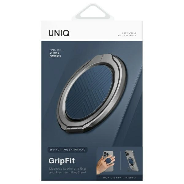Magnetyczny uchwyt na palec z funkcją podstawki UNIQ Gripfit 360 Magnetic Mount&Kickstand niebieski/