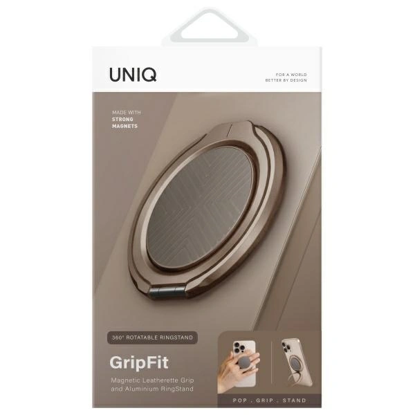 Magnetyczny uchwyt na palec z funkcją podstawki UNIQ Gripfit 360 Magnetic Mount&Kickstand szary/flin