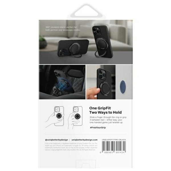 Magnetyczny uchwyt na palec z funkcją podstawki UNIQ Gripfit Premium 360 Magnetic Mount&Kickstand Uc