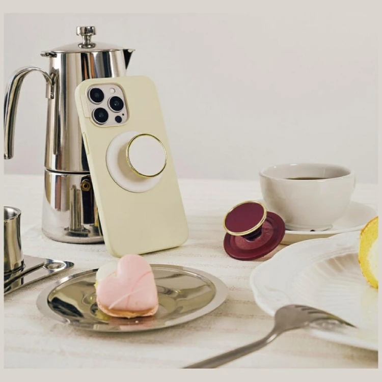 Uchwyt do telefonu POPSOCKETS Round Luxe Coconut Creme Enamel MagSafe beżowy