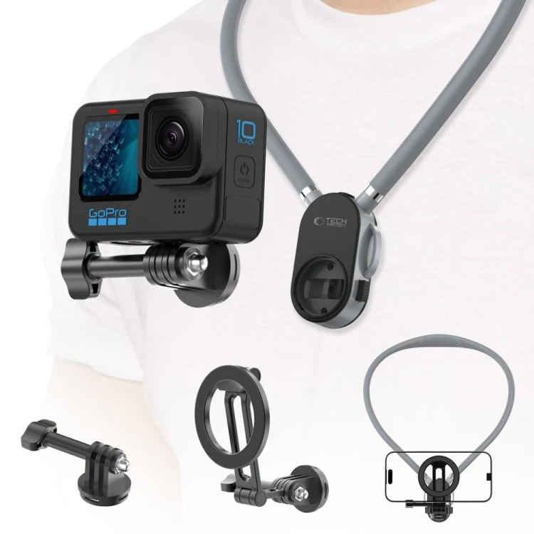 Uchwyt na szyję Tech-Protect AC200 Magnetic MagSafe & GoPro & DJI Neck Holder Crayon Grey
