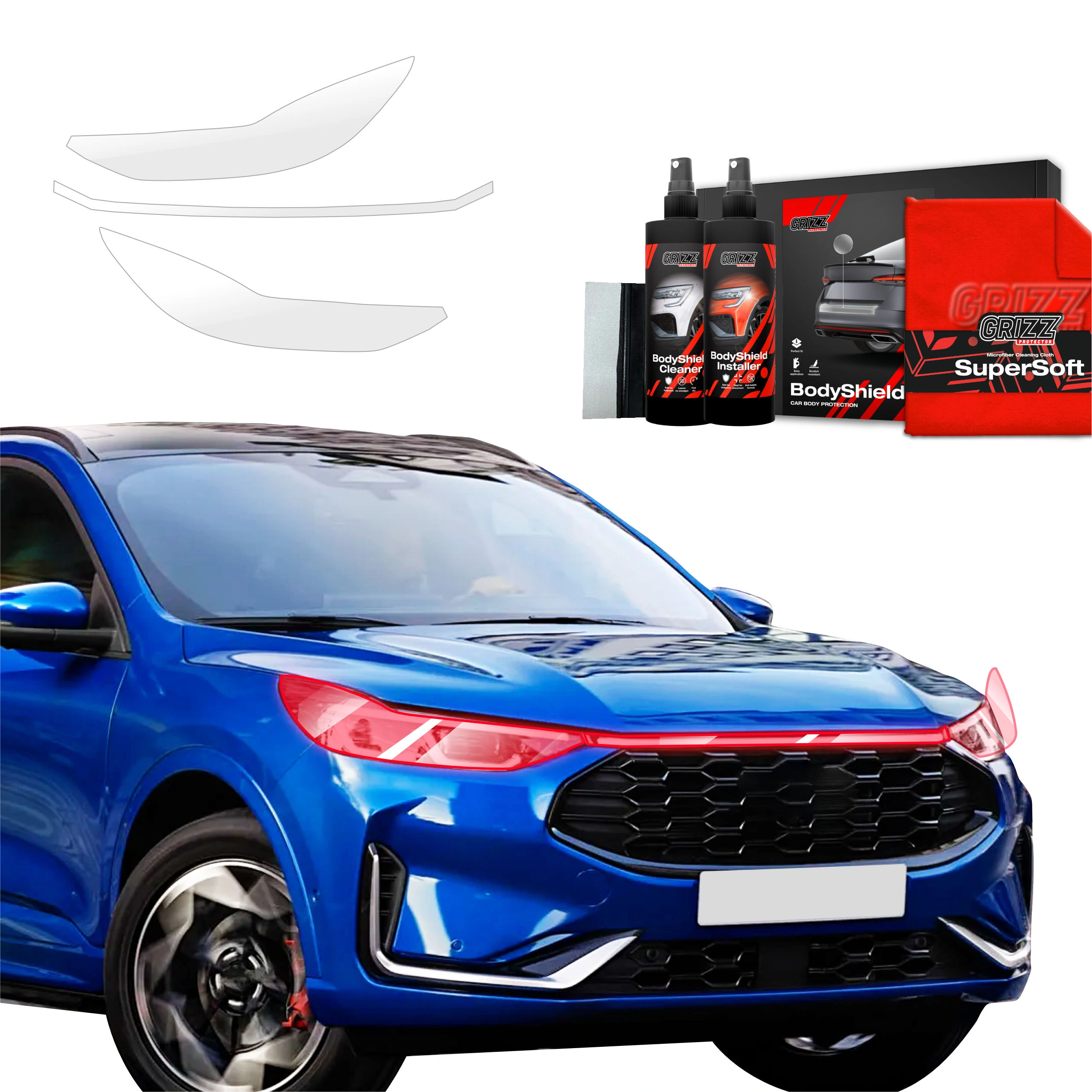Folia ochronna na lampy GrizzGlass BodyShield - dopasowana do Ford Kuga Active X (2024-2025)