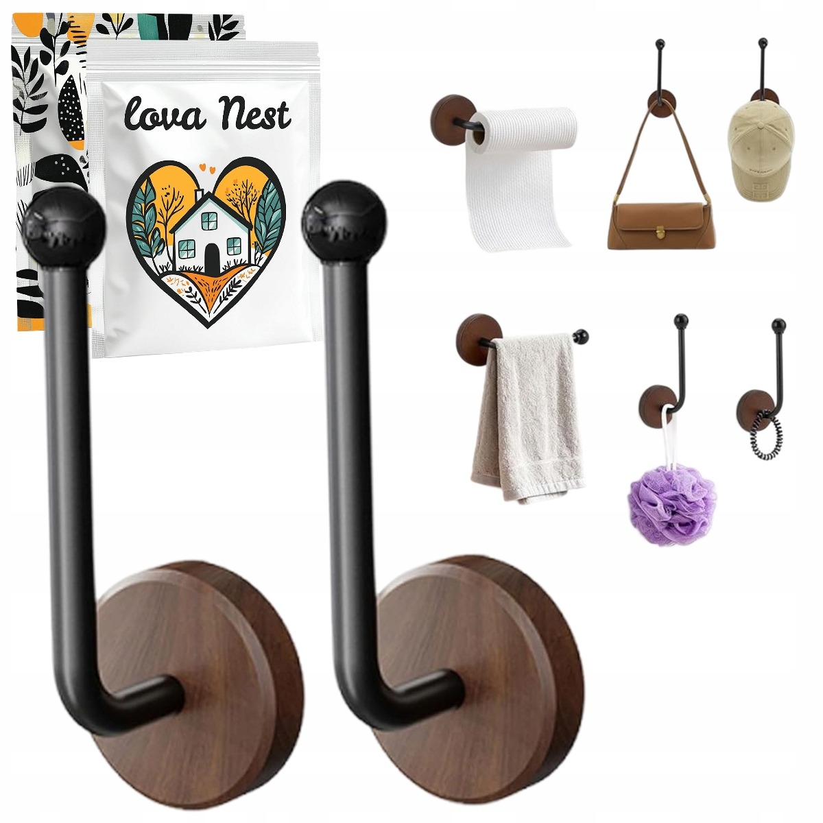 Hak Ścienny Loftowy Wieszak - Przyklejany - 2szt. - Czarny 