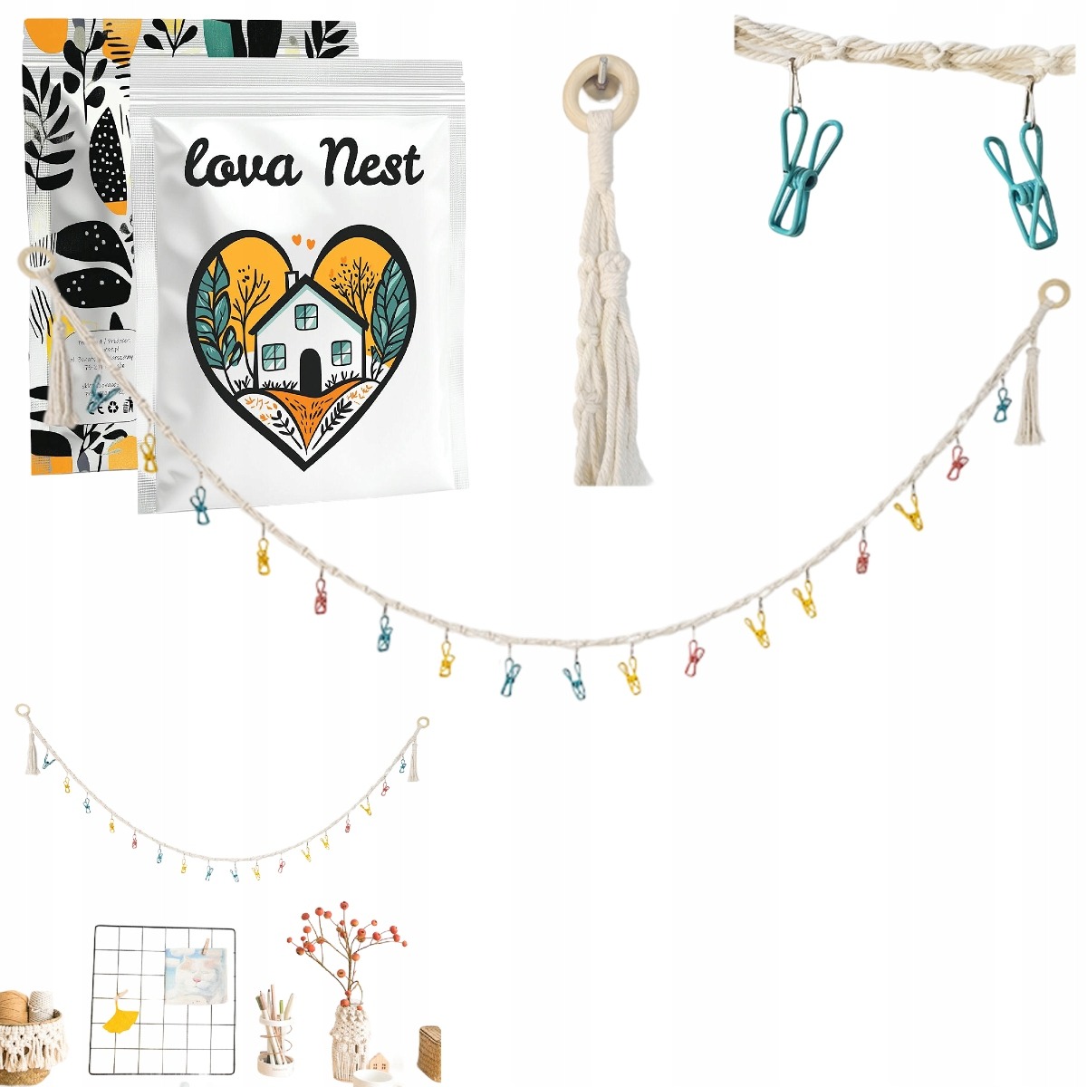 Girlanda / Łańcuch z Klipsami na Zdjęcia (10szt.) - 200cm