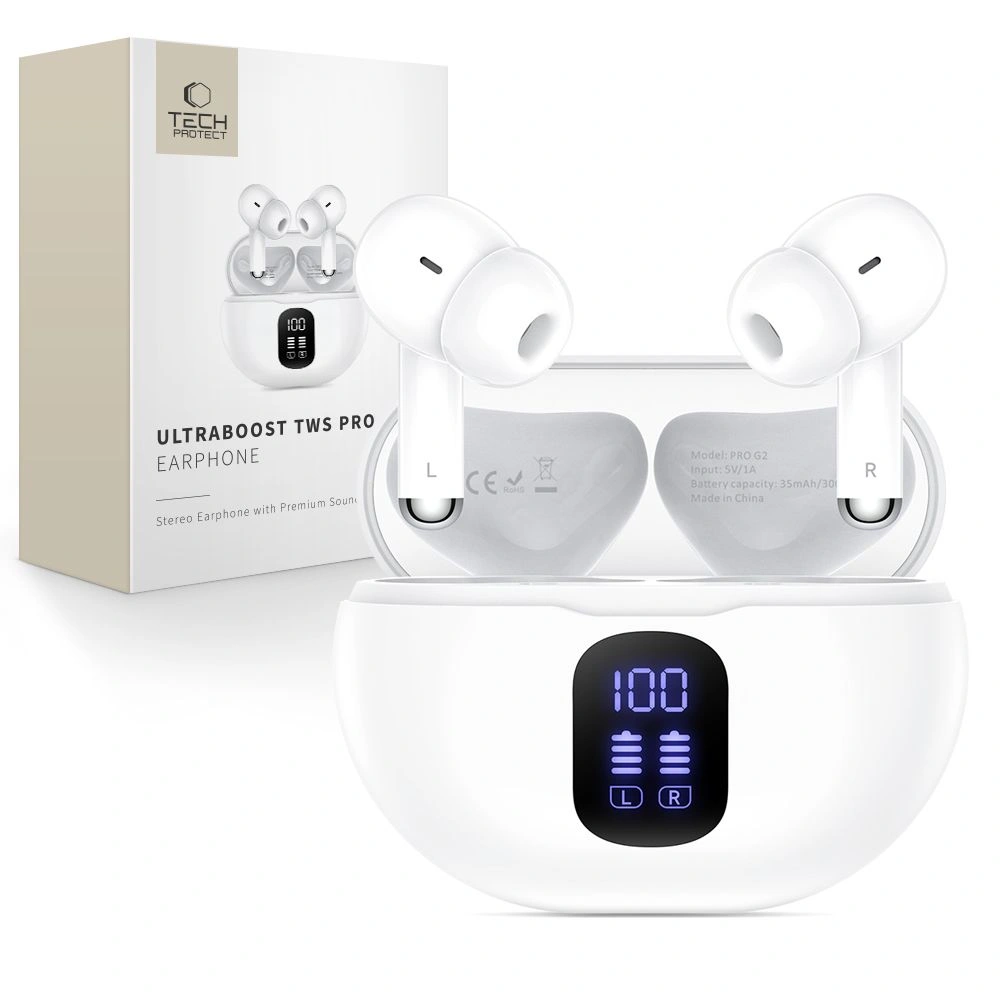 Słuchawki bezprzewodowe dokanałowe Tech-Protect UltraBoost TWS Earphone Pro G2 White