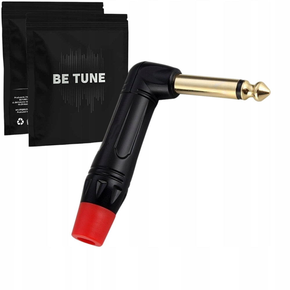 Betune® Wtyk Kątowy Jack Duży 6.3mm HQ Mono - 2 PIN - Pozłacany - Czerwony