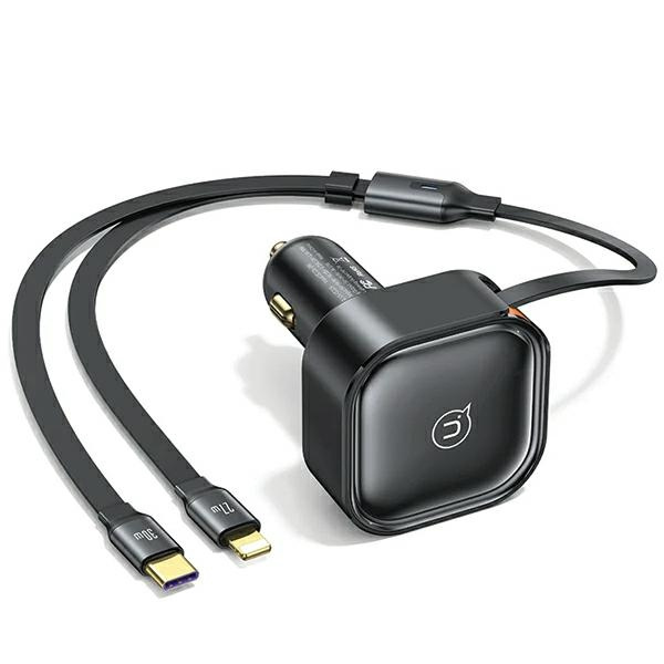 Ładowarka samochodowa USAMS C41 — 2x USB-C PD 30W ze zwijanym kablem